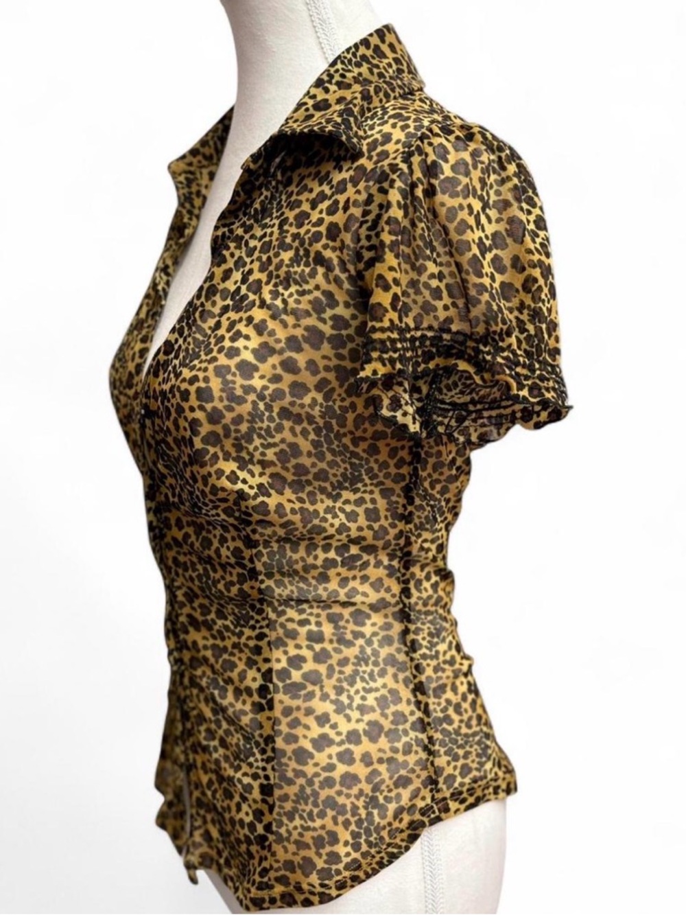 Y2K Leopard Print Short Sleeve Blouse